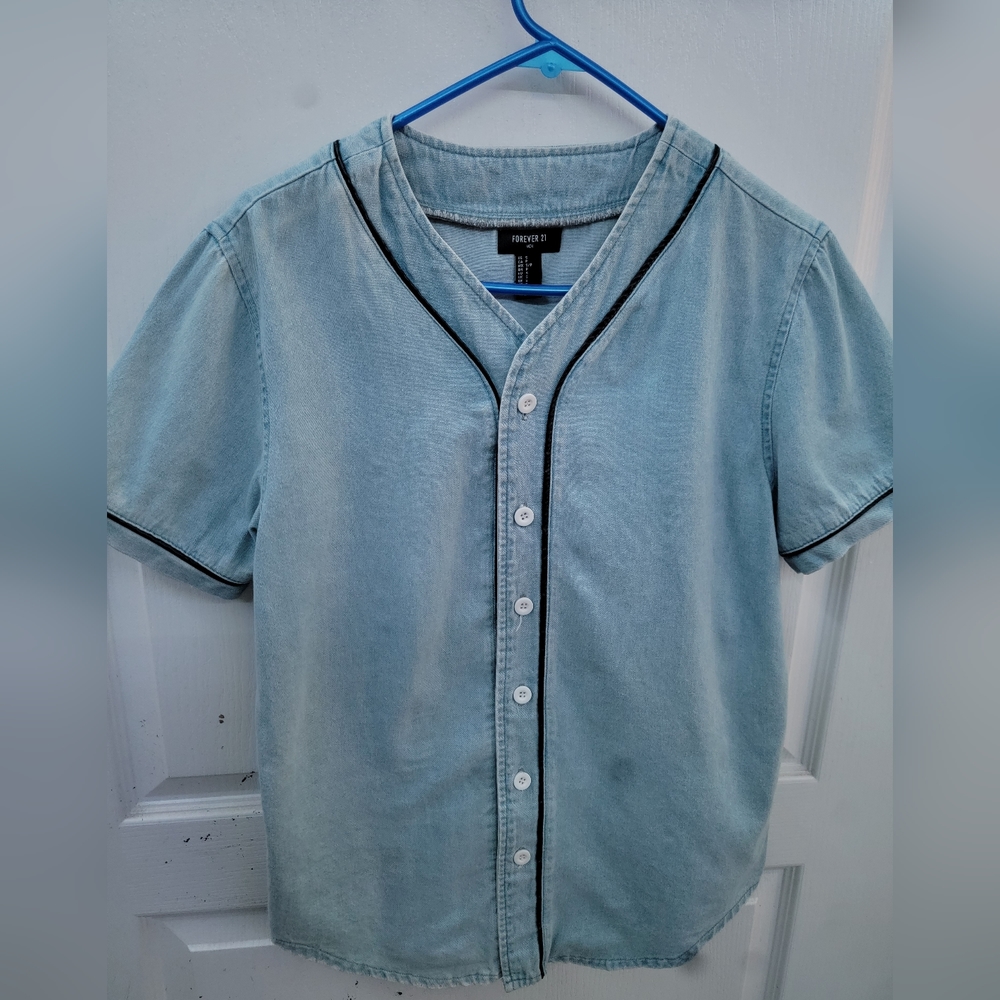 21 Men Denim Baseball Jersey